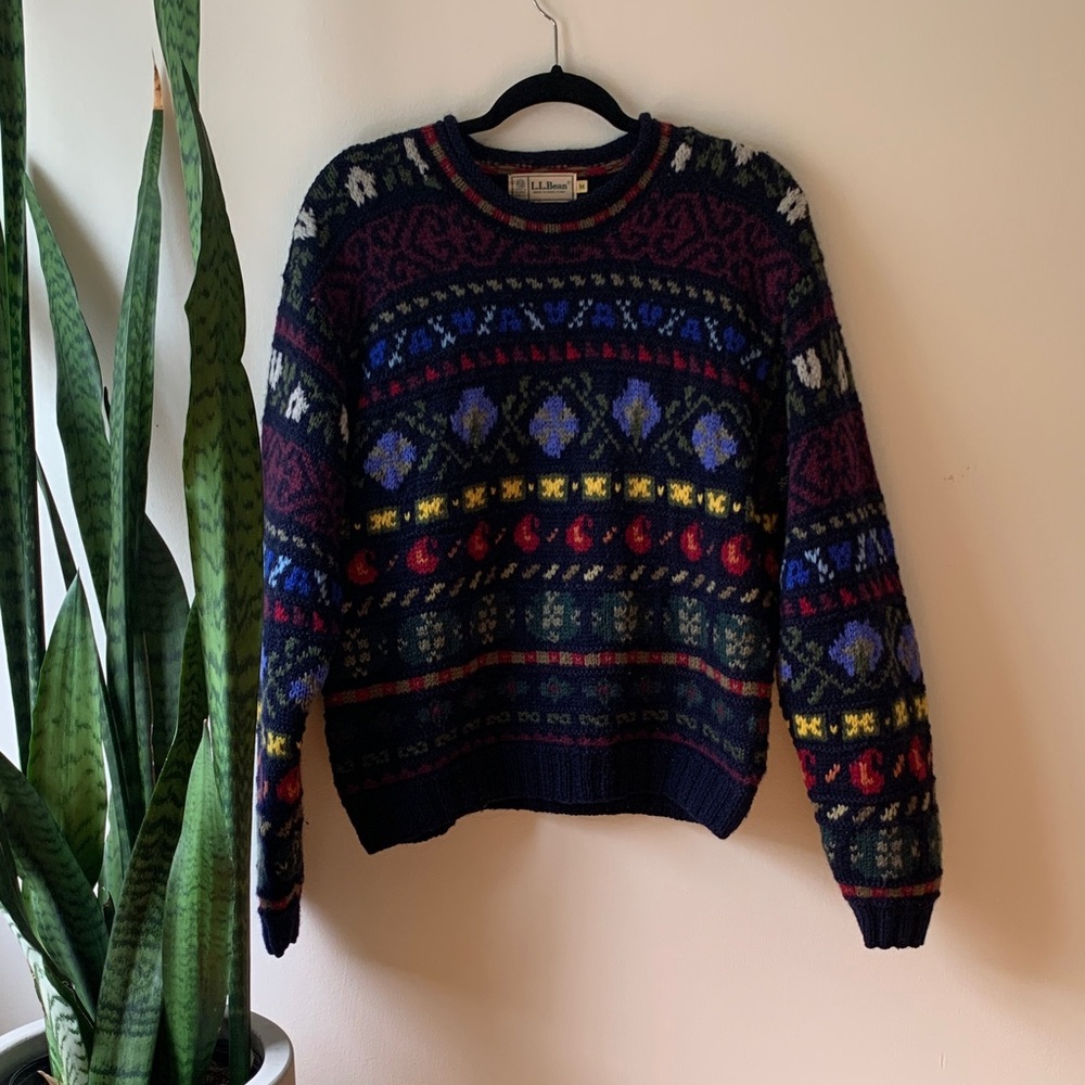 Vintage L.L. Bean Women's Sweater with Colorful Geometric Design